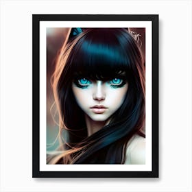 I spy with my cat eye - Digital Cat Girl Portrait Art Print