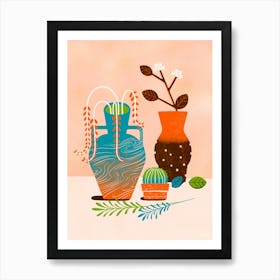 Orange Vases And Plants Art Print