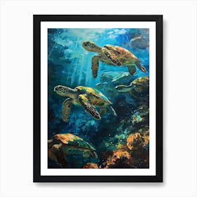 Sea Turtles Illuminated By The Light Underwater 7 Art Print