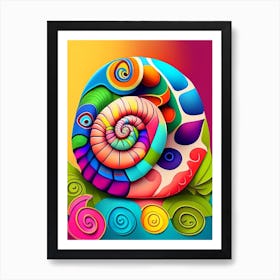 Snail With Colourful Background Patchwork Art Print