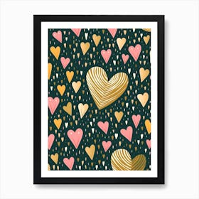 Dots Lines & Hearts Gold Pink Illustration Poster