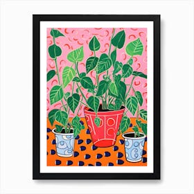 Pink And Red Plant Illustration Pothos Pearls 4 Art Print