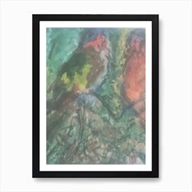 Parrots On A Branch Art Print