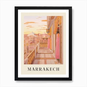 Marrakech Morocco 5 Vintage Pink Travel Illustration Poster Art Print