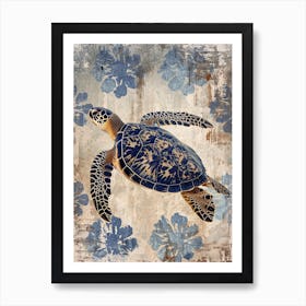 Blue Ornamental Sea Turtle 1 Art Print