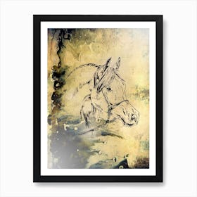 Horse Drawing Art Illustration In A Photomontage Style 21 Art Print