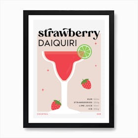 Strawberry Daiquiri in Beige Cocktail Recipe Art Print
