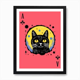 Playing Cards Cat 7 Pink And Black Art Print
