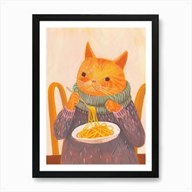 Orange Cat Pasta Lover Folk Illustration 2 Art Print