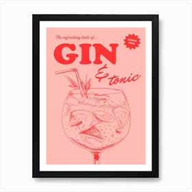 Pink Retro Gin And Tonic Art Print