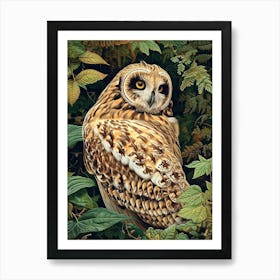 Short Eared Owl Relief Illustration 1 Art Print