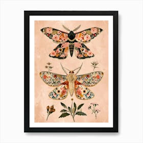 Pink Botanical Butterflies William Morris Style 6 Art Print