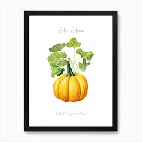 Hello Autumn Delicata Squash Pumpkin Watercolour Illustration 3 Art Print