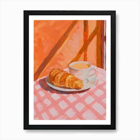 Pink Breakfast Food Yogurt, Coffee And Bread 2 Art Print