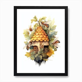 Honey Bee Mimic Bee Beehive Watercolour Illustration 1 Art Print