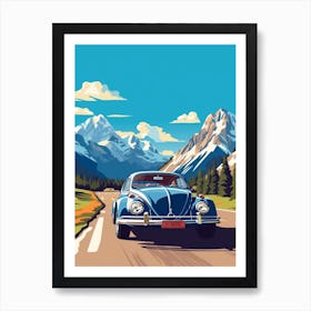 A Volkswagen Beetle In The Route Des Grandes Alpes Illustration 2 Art Print