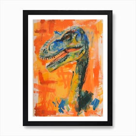 Orange Blue Abstract Dinosaur Portrait 2 Art Print