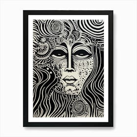 Swirl Linocut Face 1 Art Print