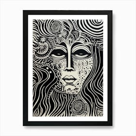 Swirl Linocut Face 1 Affiche