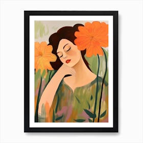 Woman With Autumnal Flowers Amaryllis Art Print