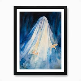 Watercolor Painting Capturing A Figure Shrouded In A Translucent Veil Reminiscent Of Religious Icon (1) Art Print