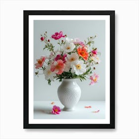 White Vase With Flowers Art Print