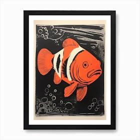 Clownfish, Woodblock Animal Drawing 2 Art Print