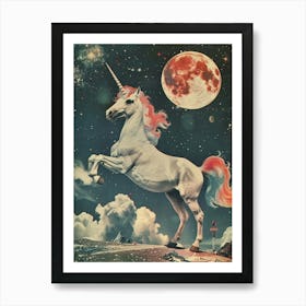 Pastel Unicorn In Space Retro Collage 2 Art Print