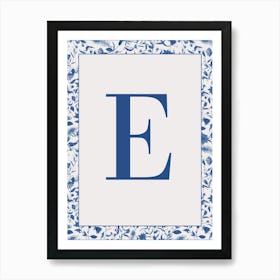 Letter E Monogram Initial Blue Art Print