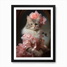 Cat In Pink Flamboyant Dress Art Print