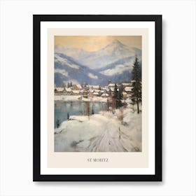 Vintage Winter Painting Poster St Moritz Switzerland 2 Art Print