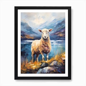 Impressionism Style Painting Of A Sheep By The Loch Art Print