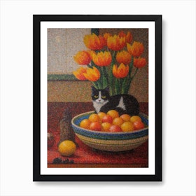 Lotus With A Cat 2 Pointillism Style Art Print