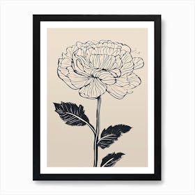 Line Art Marigold Flowers Illustration Neutral 20 Art Print