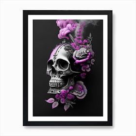 Skull With Floral Patterns 2 Pink Stream Punk Art Print