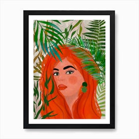 Orange Hair In Love Of Plants Art Print