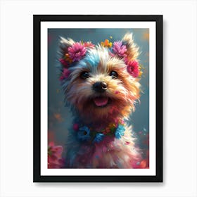 Yorkshire Terrier with floral Art Print