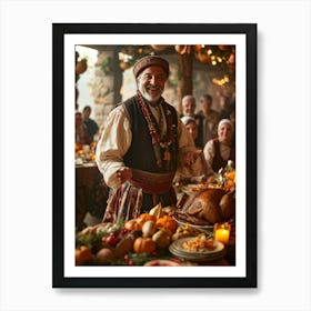 A Jovial Pilgrim Adorned With Traditional Dress From The New World An Adoring Smile Complementing (5) 1 Art Print