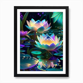 Lotus Flowers In Garden Holographic 2 Art Print