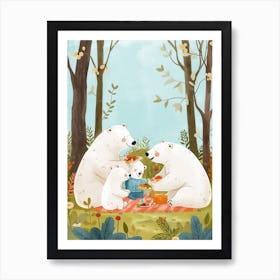 Polar Bear Family Picnicking In The Woods Storybook Illustration 1 Poster