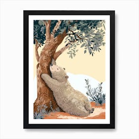 Sloth Bear Scratching Its Back Against A Tree Storybook Illustration 2 Art Print