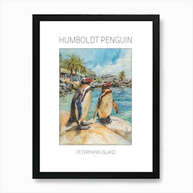 Humboldt Penguin Petermann Island Watercolour Painting 3 Poster Art Print