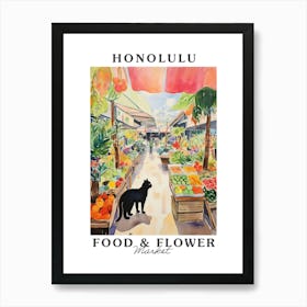 Food Market With Cats In Honolulu 2 Poster Art Print