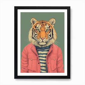 Tiger Illustrations Wearing A Red Jacket 3 Art Print