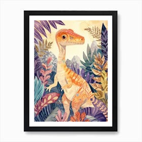 Pastel Watercolour Deinonychus Dinosaur Art Print