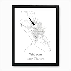 Tehuacan,Mexico Minimalist Map Art Print