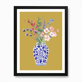 Wild Flowers In Vase Gold And Blue Art Art Print
