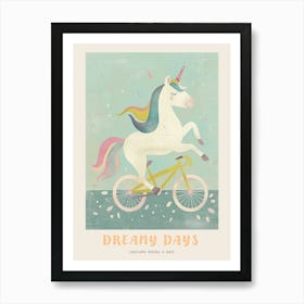 Pastel Storybook Style Unicorn On A Bike 1 Poster Art Print