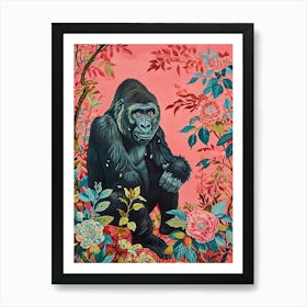 Floral Animal Painting Gorilla 2 Art Print