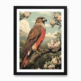 Vintage Bird Linocut Red Tailed Hawk 1 Art Print